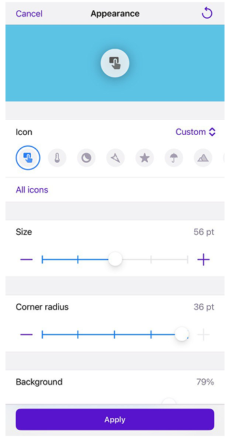 Aparência do Botão