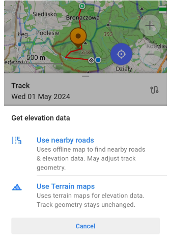 Gráfico da trilha altitude Android