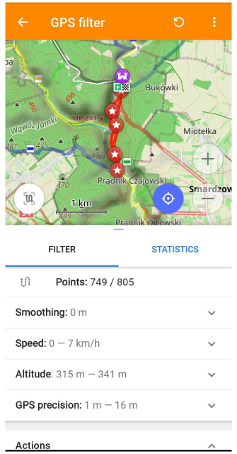 Tela do filtro GPS Android
