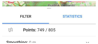 Números de pontos da tela do filtro GPS Android