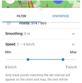 Números de velocidade do filtro GPS Android