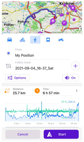 Tela de navegação por percurso iOS