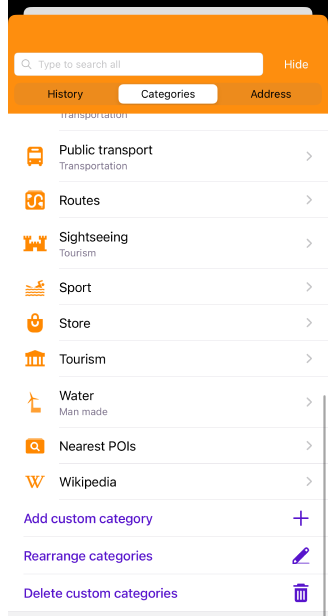 Lista de POIs de Pesquisa iOS