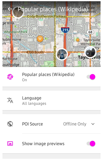 Menu de lugares populares