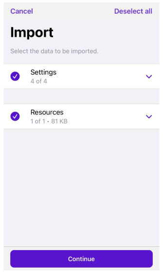 Perfis Ações Importar iOS