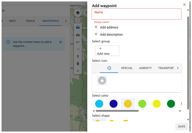 OsmAnd Web Painel de Pontos de Passagem