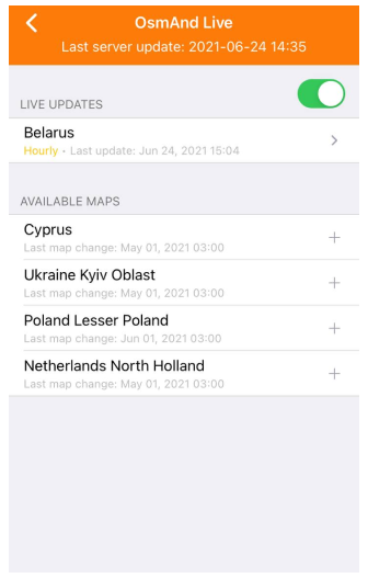 Haritalar menüsü OsmAnd live iOS