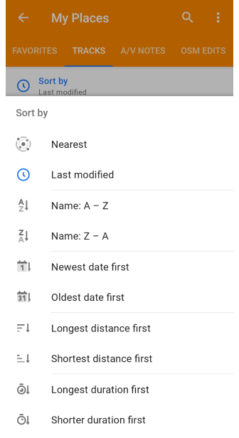 Yerlerim parçaları sıralama işlevi Android