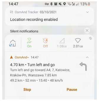 Navigasyon rotası Bildirimi Android