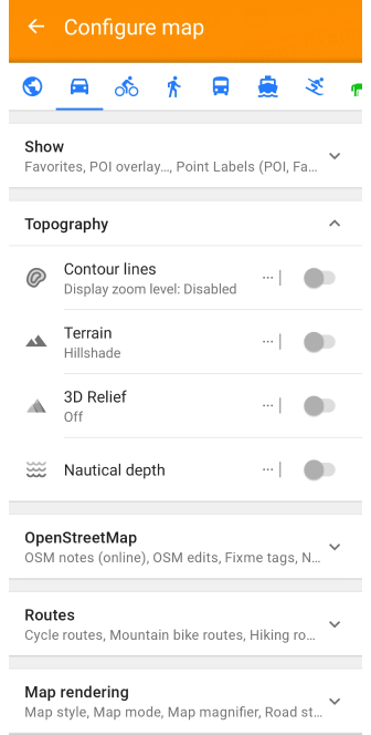 Profil Haritayı yapılandır menüsü Android