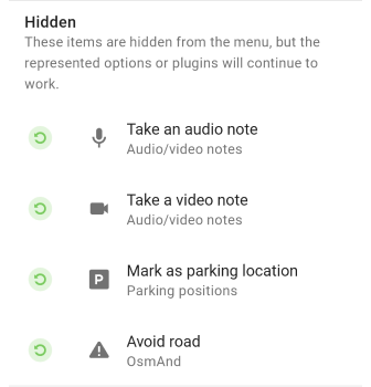 Profil Haritayı yapılandır menüsü Sıfırla Android