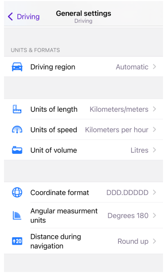 Profiller Genel Ayarlar Birimler ve formatlar iOS
