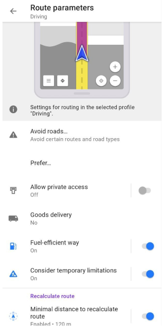 Araç rotalama ayarları Android